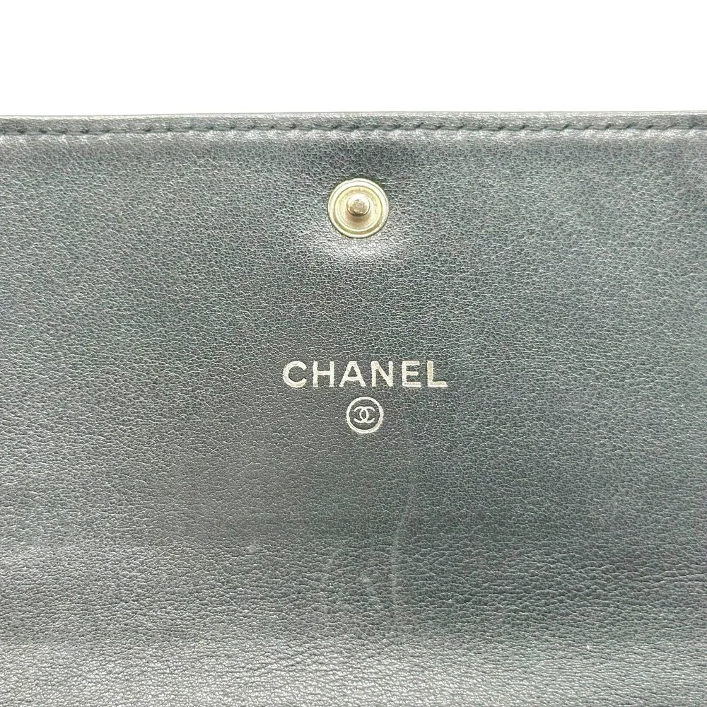 Chanel Black Leather Chevron Embroidered Logo Wallet - Picture 7 of 7
